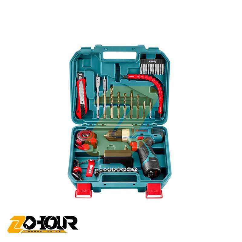ست ترکیبی دریل شارژی 12 ولت تک باطری 35 تیکه رونیکس مدل Ronix RS-8013