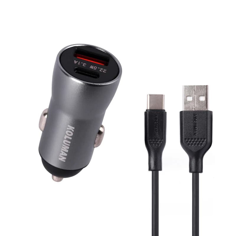 شارژر فندکی 2 پورت کلومن KOLUMAN KC-C09 به همراه کابل USB-C با گارانتی — تصویر ۲