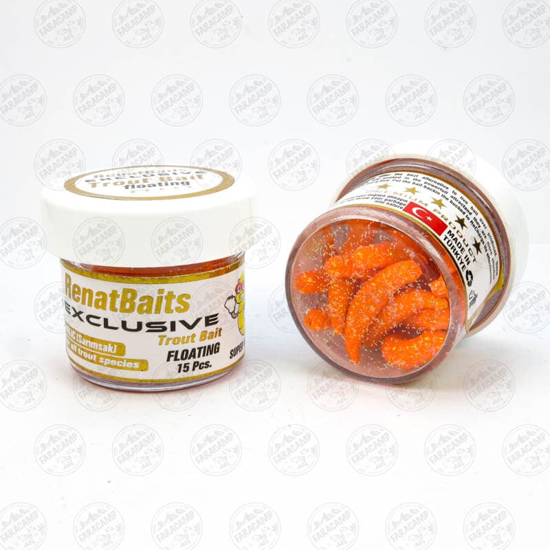 طعمه مصنوعی کرم شناور نارنجی طعم دار(سیر) رنات بیت بسته ۱۵ عددی RENAT BAITS SUPER WORM