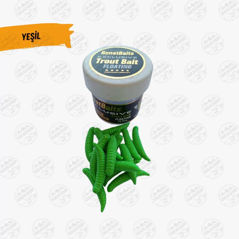 طعمه مصنوعی کرم شناور سبز طعم دار(پنیر) رنات بیت بسته ۱۵ عددی RENAT BAITS SUPER WORM — تصویر ۳