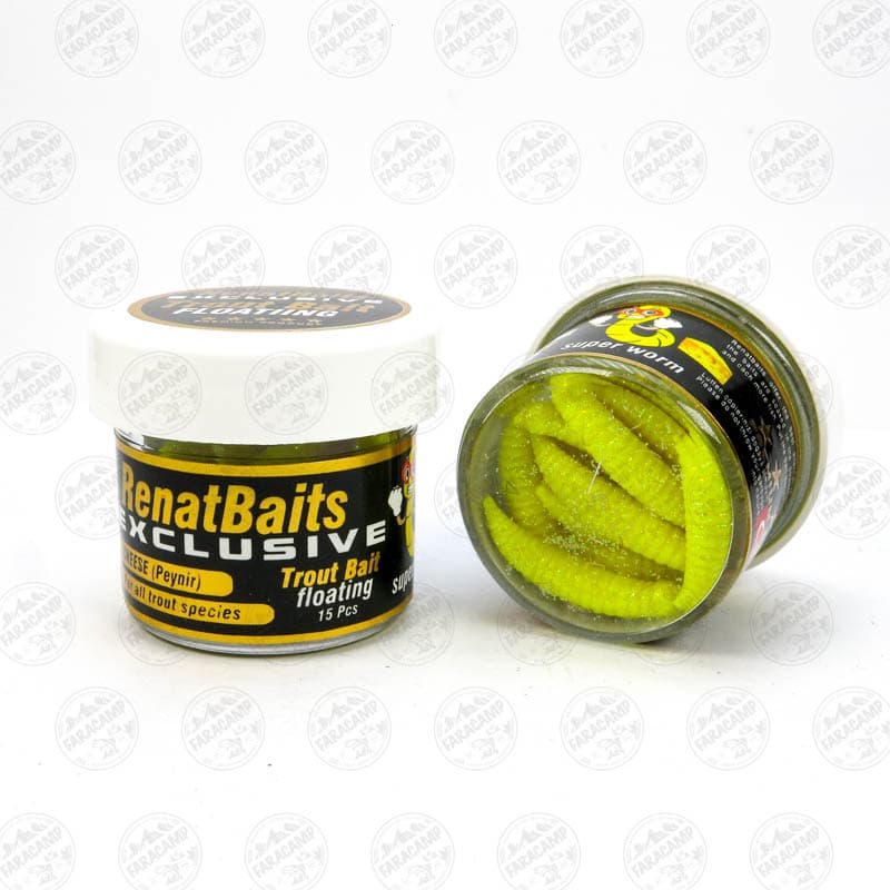 طعمه مصنوعی کرم شناور فسفری طعم دار(پنیر) رنات بیت بسته ۱۵ عددی RENAT BAITS SUPER WORM