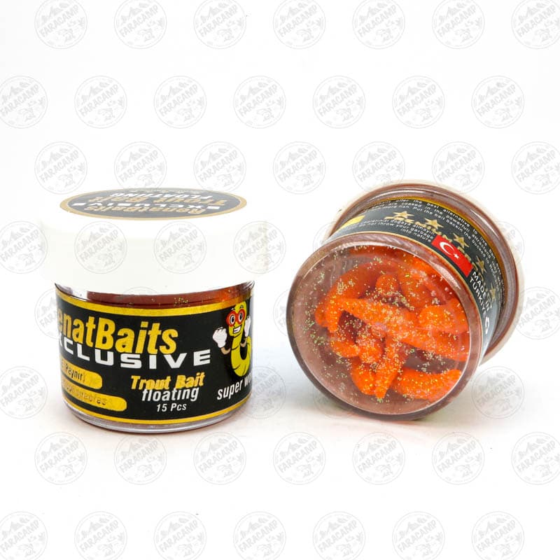 طعمه مصنوعی کرم شناور نارنجی طعم دار(پنیر) رنات بیت بسته ۱۵ عددی RENAT BAITS SUPER WORM