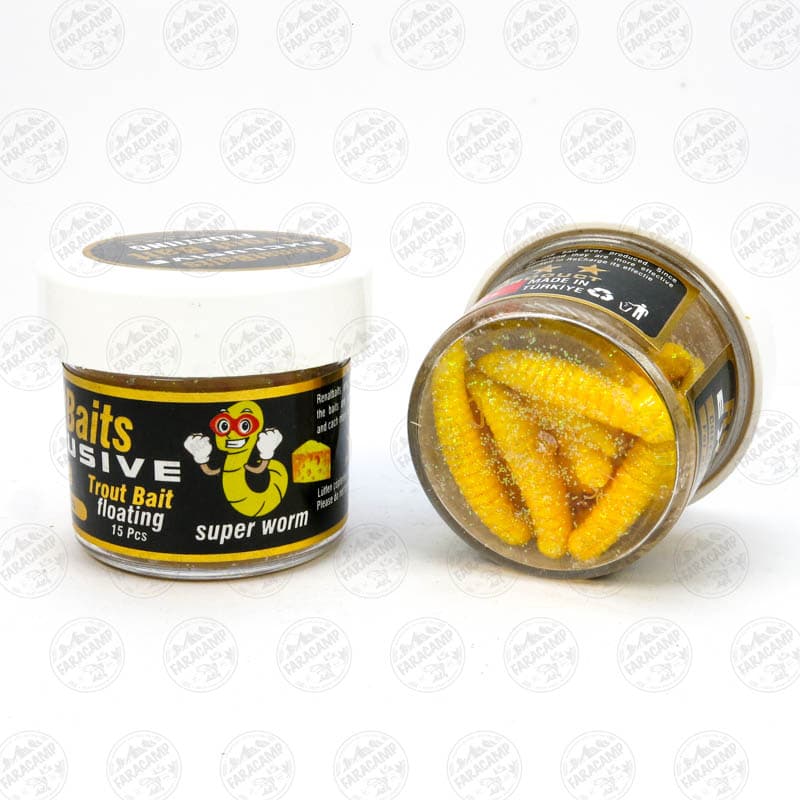 طعمه مصنوعی کرم شناور پرتقالی طعم دار(پنیر) رنات بیت بسته ۱۵ عددی RENAT BAITS SUPER WORM
