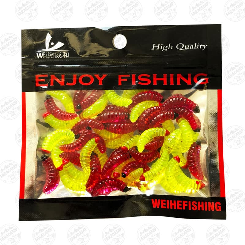 کرم ژله ای مصنوعی ماهیگیری ۲رنگ Weihe fishing بسته 45 عددی