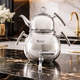 کتری و قوری نزاز خمره ای 4/5 لیتری قوری استیل کد 1600