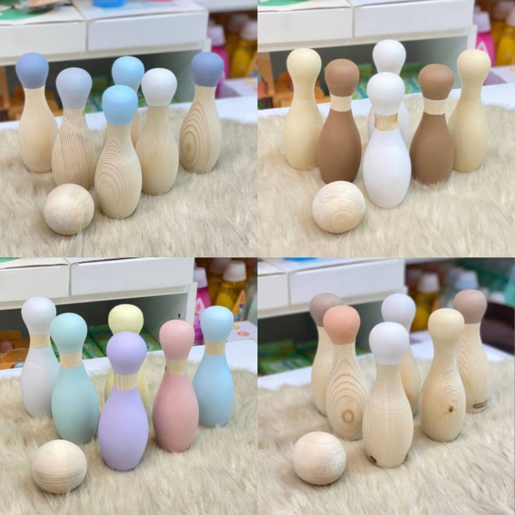 اسباب بازی بولینگ چوبی کودک مجموعه ۶عددی