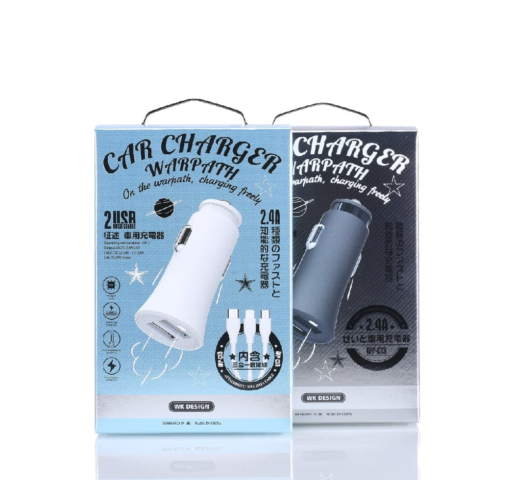 شارژر فندکی WK مدل WP-C13 همراه با کابل Micro-USB، Type-C و Lightning