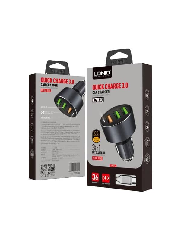 شارژر فندکی الدینیو مدل C703Q همراه با کابل Micro USB