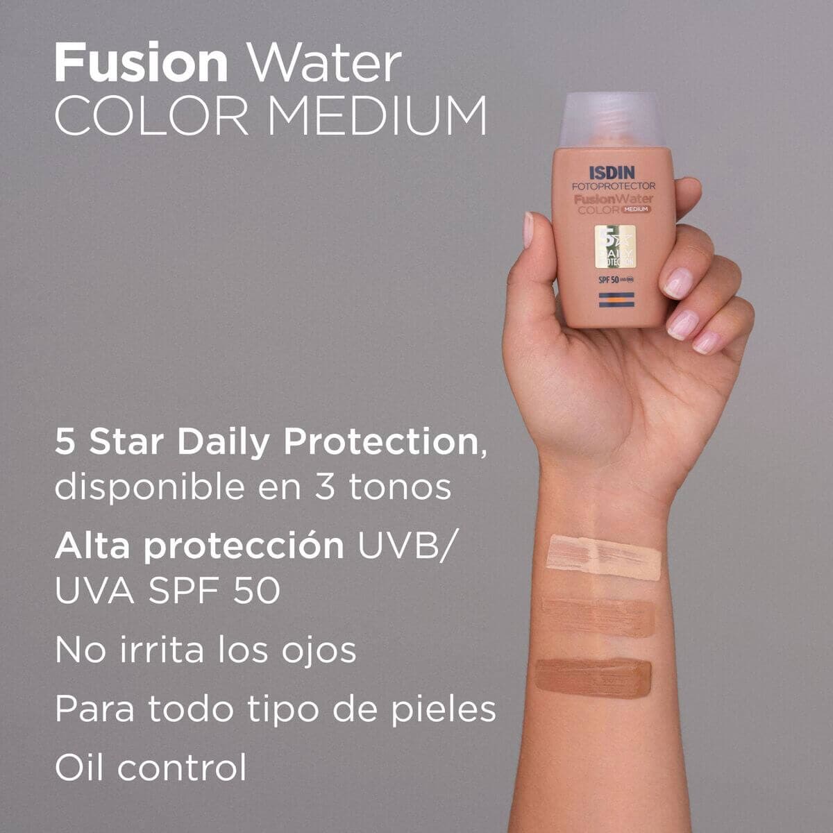 ضد آفتاب رنگی ایزدین مدل Fusion Water فیوژن واتر رنگ مدیوم حجم ۵۰ میل — تصویر ۶