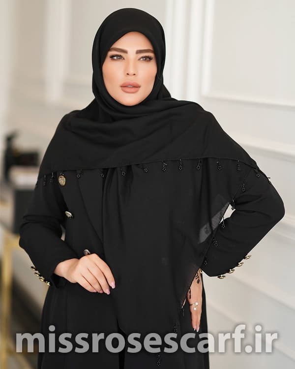روسری مشکی گل آویز سیاه