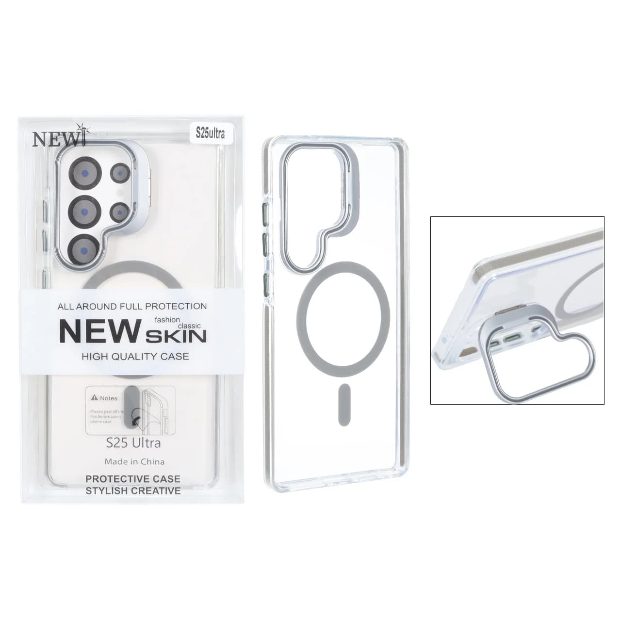 قاب اورجینال New Skin شفاف کریستالی MagSafe لنز استندشو Samsung Galaxy S25 Ultra — تصویر ۲