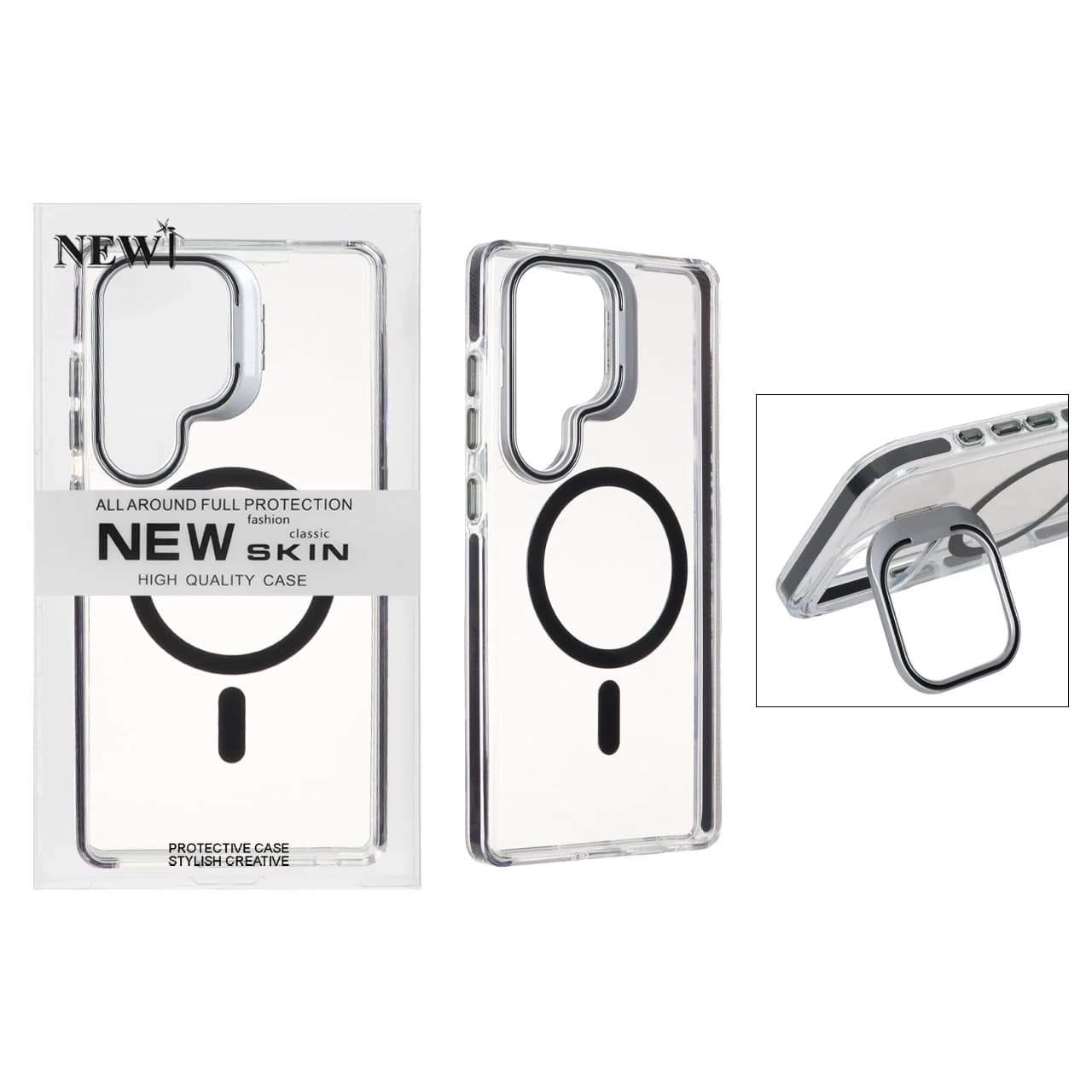 قاب اورجینال New Skin شفاف کریستالی MagSafe لنز استندشو Samsung Galaxy S25 Ultra