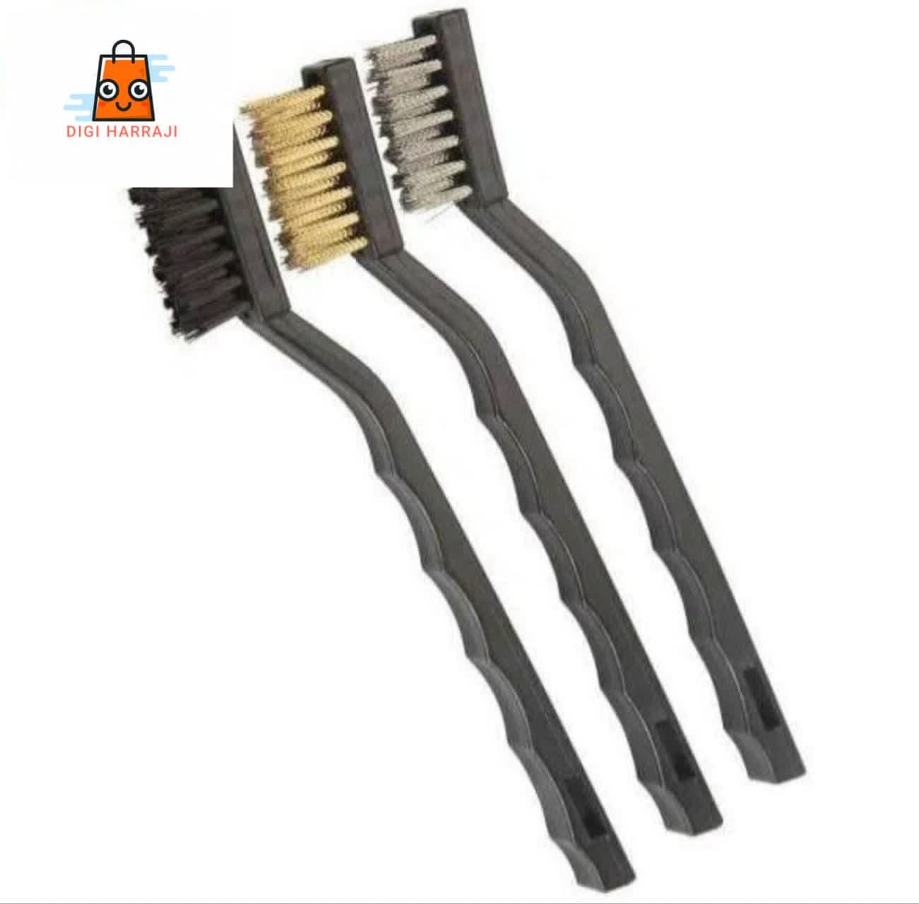 فرچه سیمی مسواکی 3 عددی چندکاره با سری فلزی، برنجی و پلاستیکی