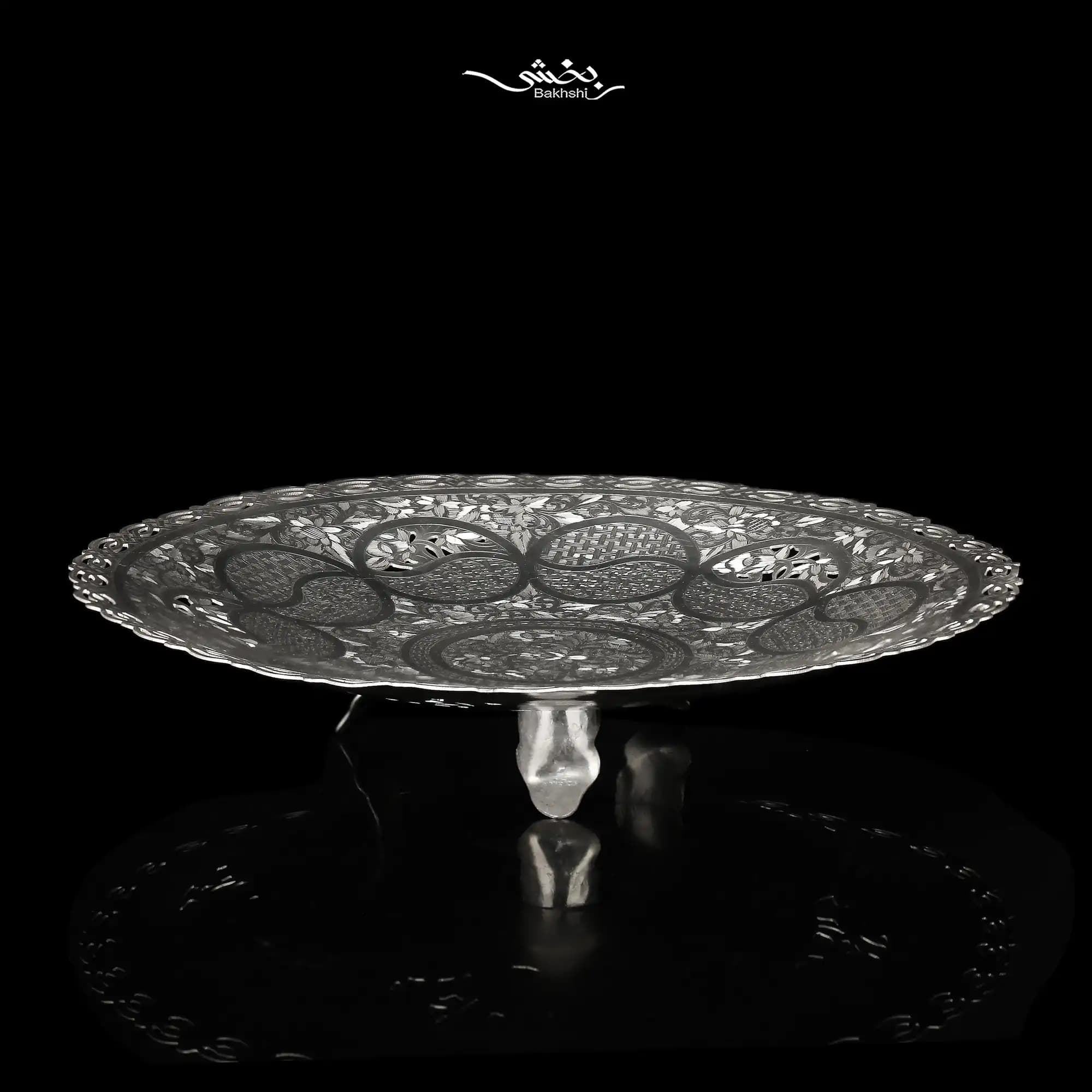 شیرینی خوری نقره گرد قلم تبریز پایه ریختگی — تصویر ۴