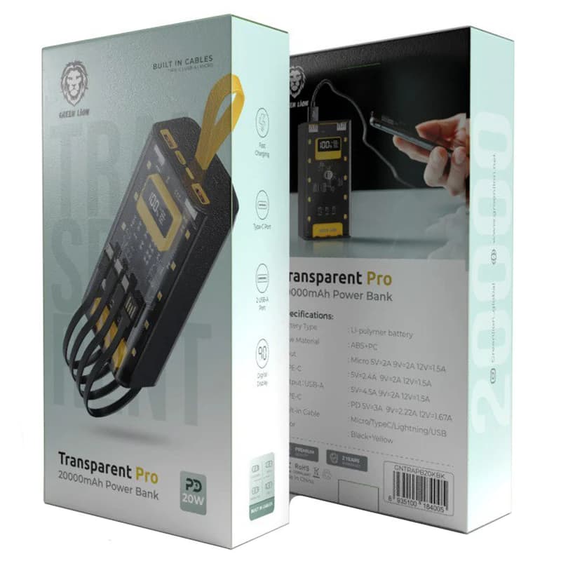 پاوربانک گرین لاین مدل Transparent Pro، ظرفیت 20000 میلی‌آمپر — تصویر ۳