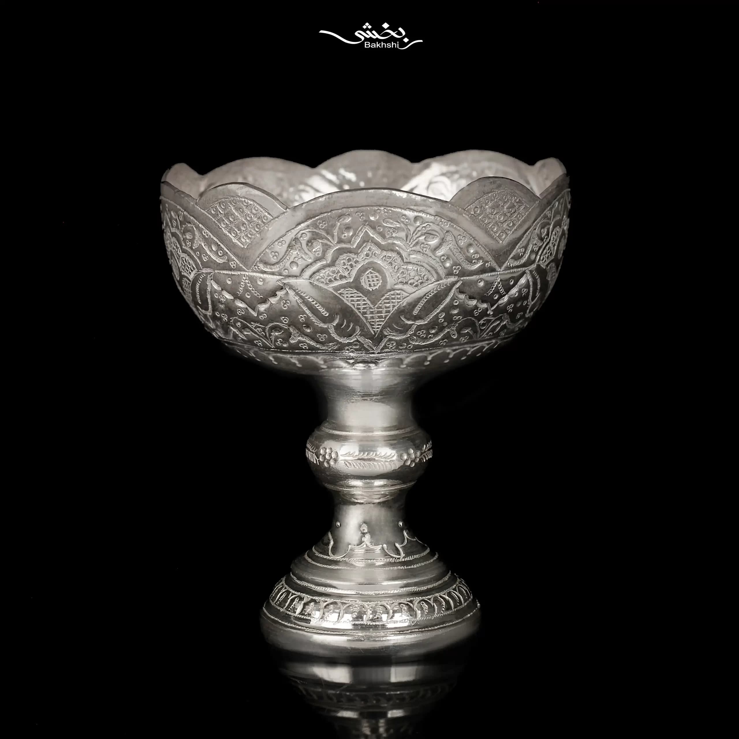 کاسه 6 عددی نقره پایه دار قلم اسلیمی — تصویر ۳