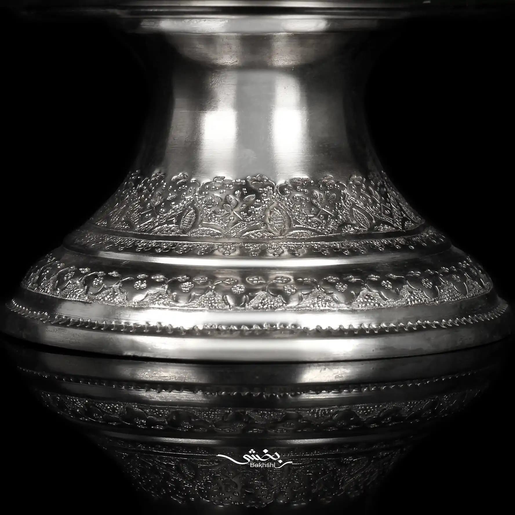 شیرینی خوری نقره قلم گل و مرغ پایه کوتاه — تصویر ۴
