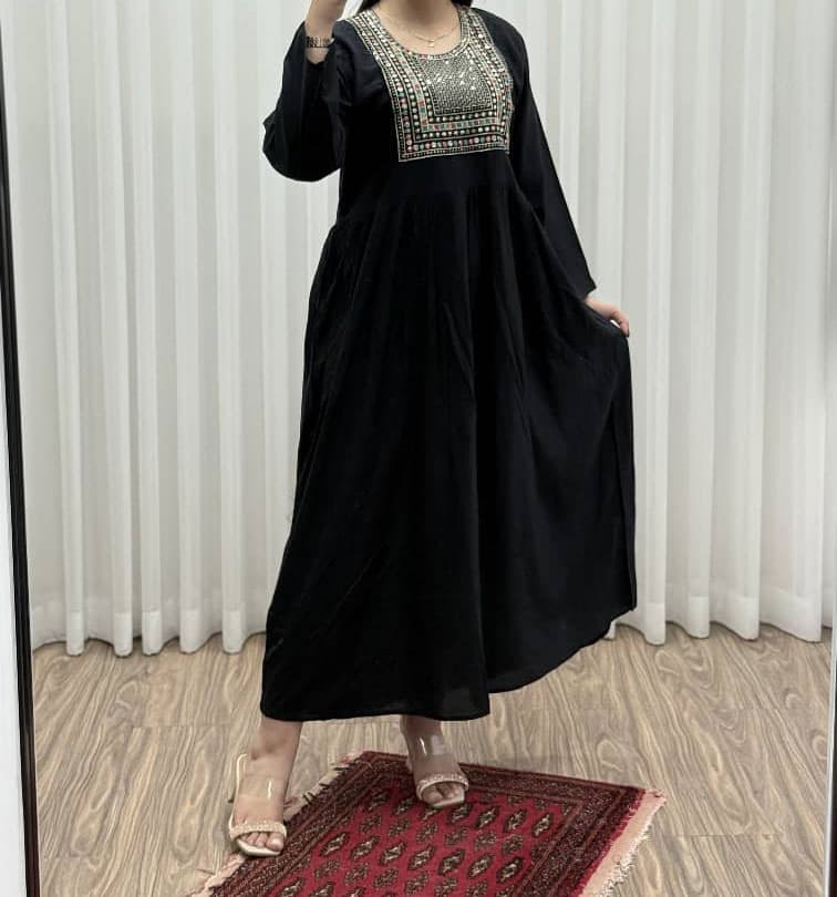 پیراهن گلدوزی وارداتی مدل آینه‌کاری کد 1331
