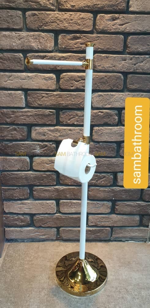 استند ایستاده جای دستمال توالت و حوله سرویس بهداشتی سفید طلایی