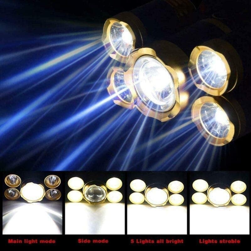 چراغ قوه پیشانی هدلایت شارژی High Power Headlamp پنج لامپ — تصویر ۴