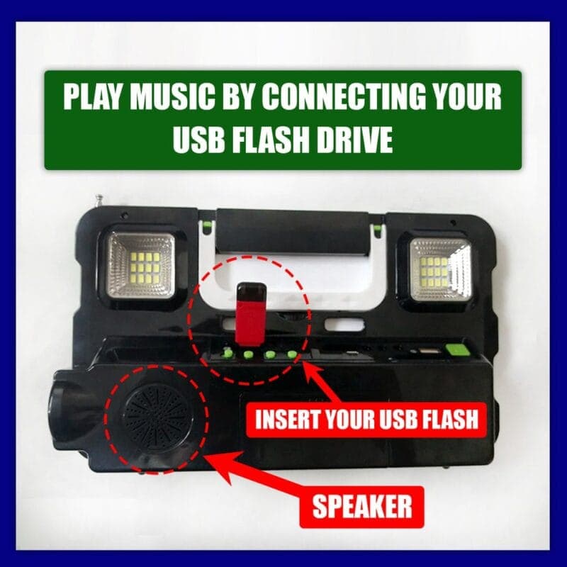 پکیج خورشیدی GD-7720 پاور بانک GDsuper شارژر و رادیو و پخش موزیک — تصویر ۴