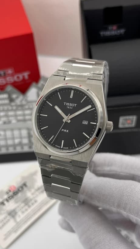 ساعت مچی تیسوت پی آر ایکس | Tissot PRX | نقره‌ای صفحه مشکی مستر کوالیتی