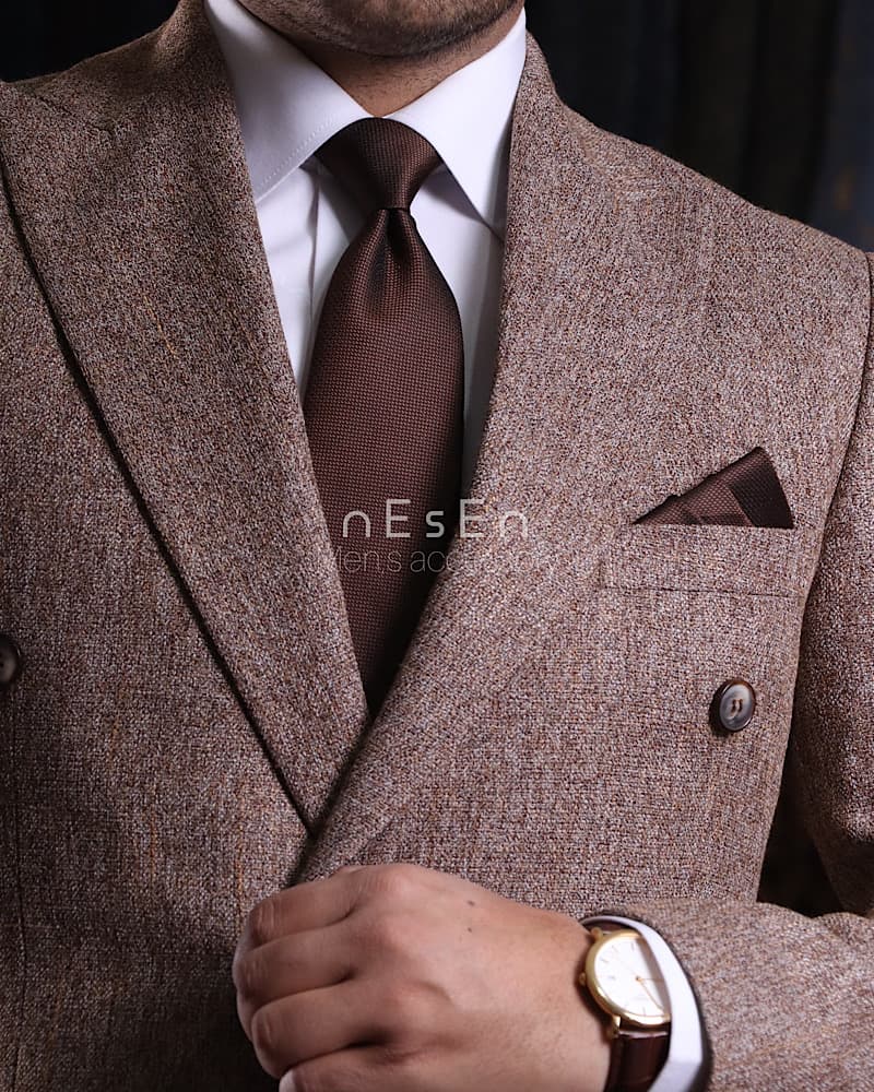 کراوات و دستمال جیب مردانه نسن | قهوه ای ساده (جودون) S4