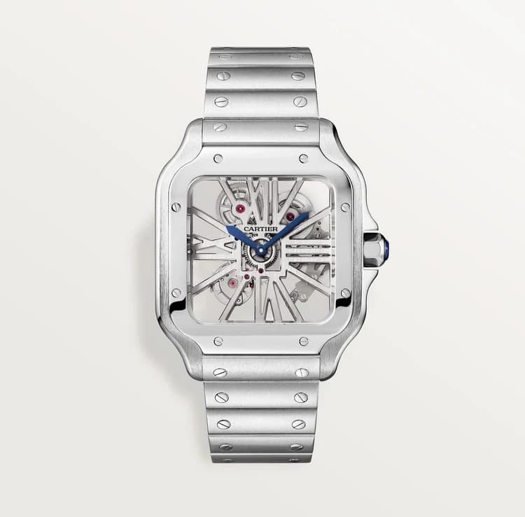 ساعت مچی کارتیه سانتوس | Cartier Santos | نقره ای صفحه اسکلتون مستر کوالیتی