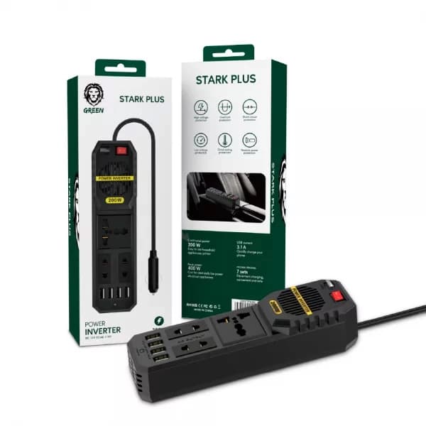 مبدل برق و شارژر خودرو گرین لاین Stark Plus Power Inverter 200W — تصویر ۲