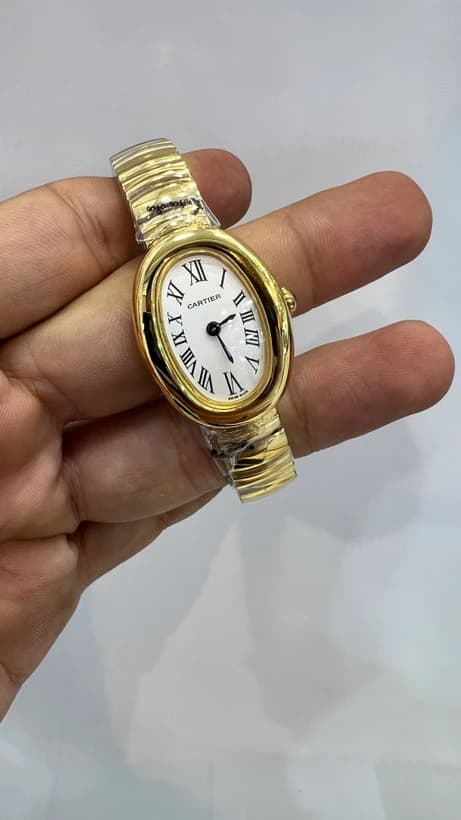ساعت مچی کارتیر مینی بگنوار بنگل | Cartier Mini Baignoire Bangle | طلایی صفحه سفید رپلیکا ایتالیا