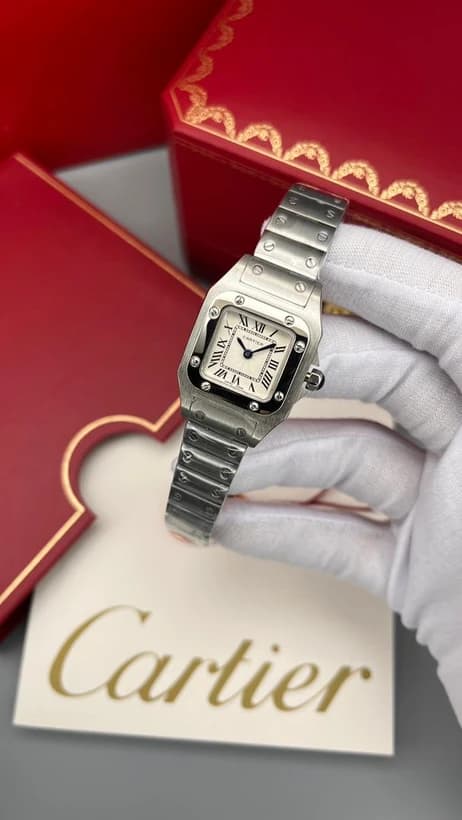 ساعت مچی کارتیه سانتوس | Cartier Santos | نقره‌ای صفحه سفید کوارتز