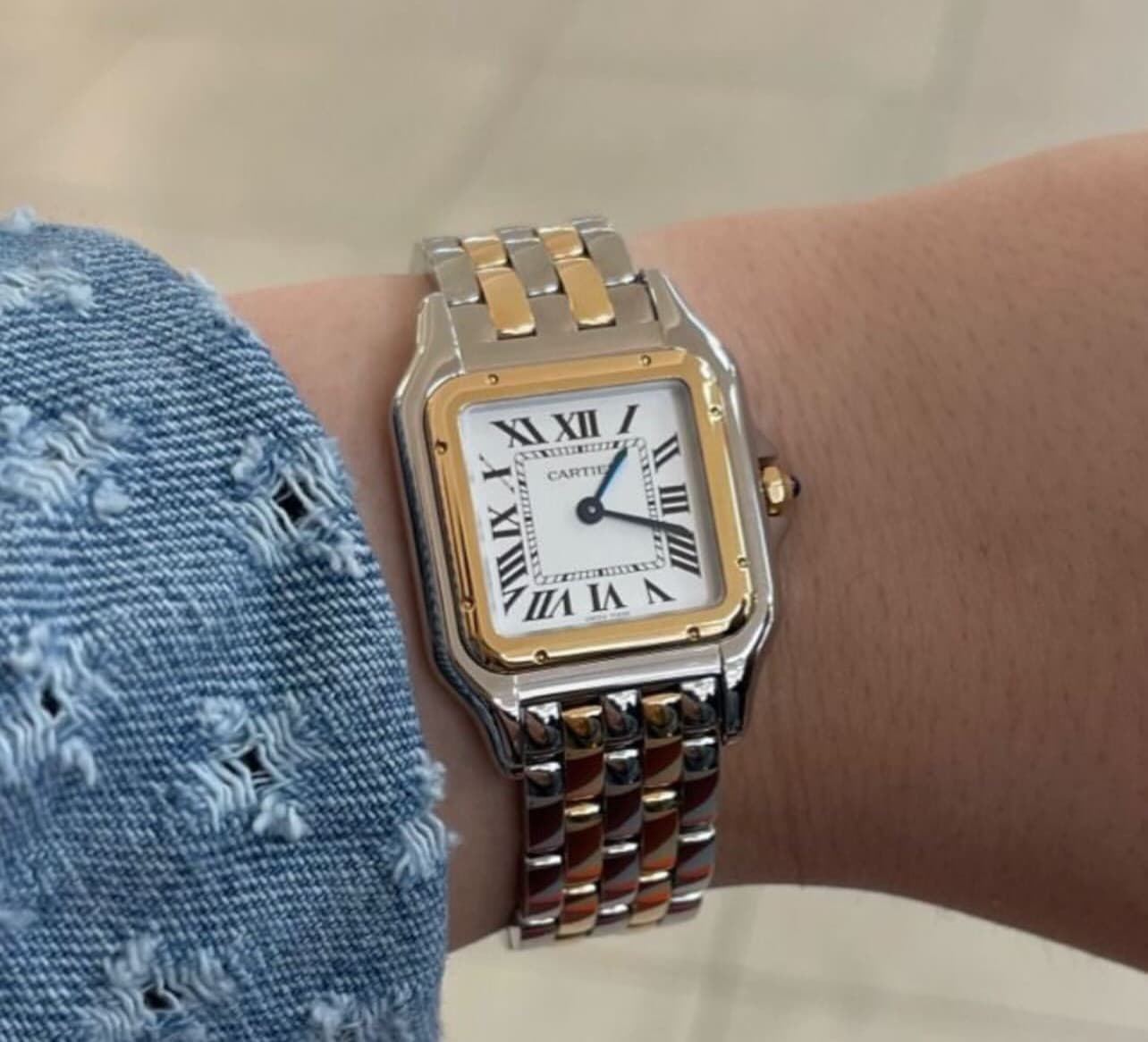 ساعت مچی کارتیه پنتر | Cartier Panthère | نقره ای-طلایی صفحه سفید کوارتز