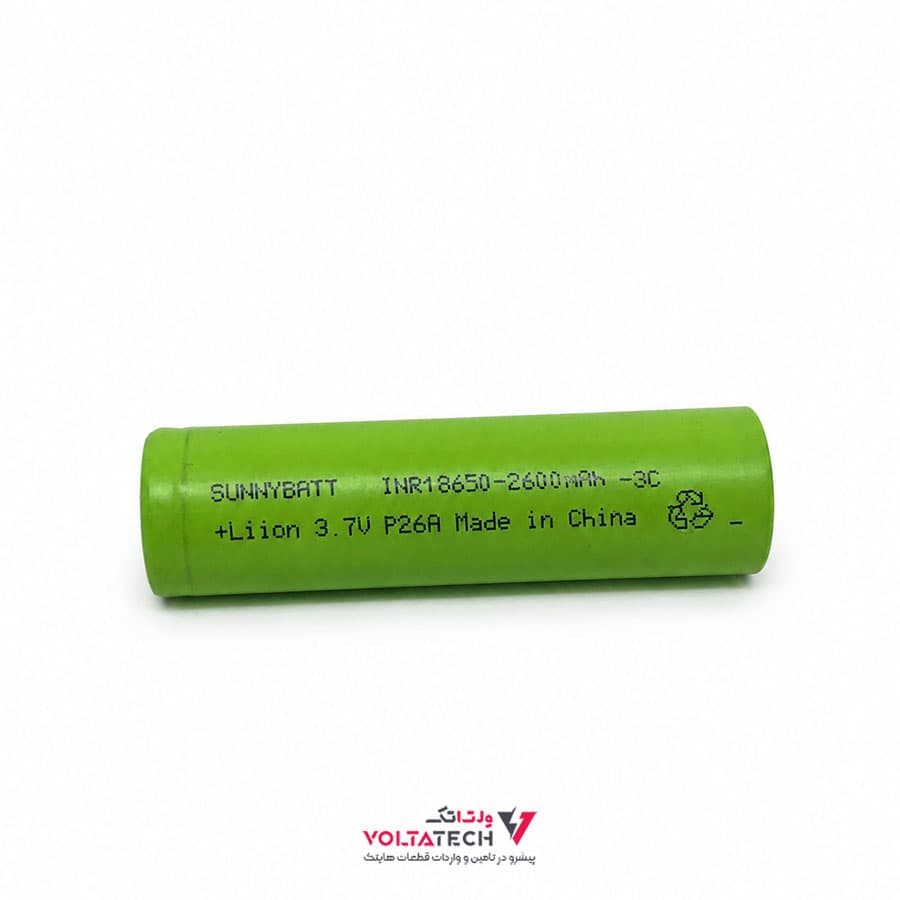باتری لیتیوم یون 3.7v سایز 3C-18650 ظرفیت 2600mAh برند SUNNYBATT