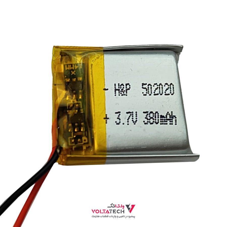 باتری لیتیوم پلیمر 3.7v ظرفیت 380mA ابعاد 502020 — تصویر ۲