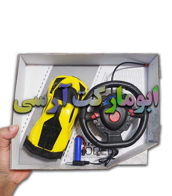 ماشین بوگاتی باتری شارژی سرعتی چراغ دار کنترل فرمانی از راه دور سایز کوچک(فقط رنگ زرد) — تصویر ۴