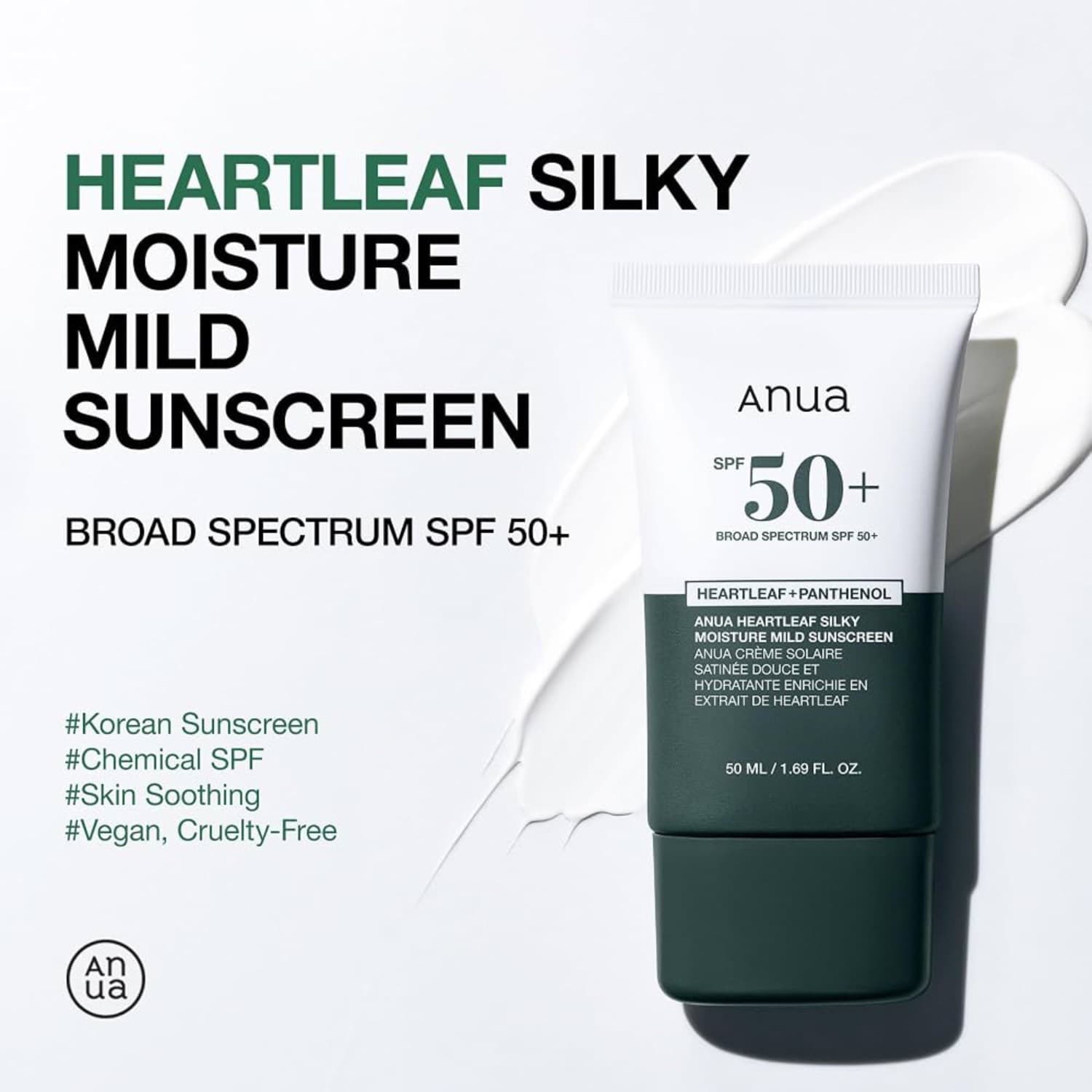 ضد آفتاب کرمی‌ مرطوب کننده SPF 50 آنوا Anua حاوی پانتنول مدل Heartleaf Sunscreen SPF50 — تصویر ۳