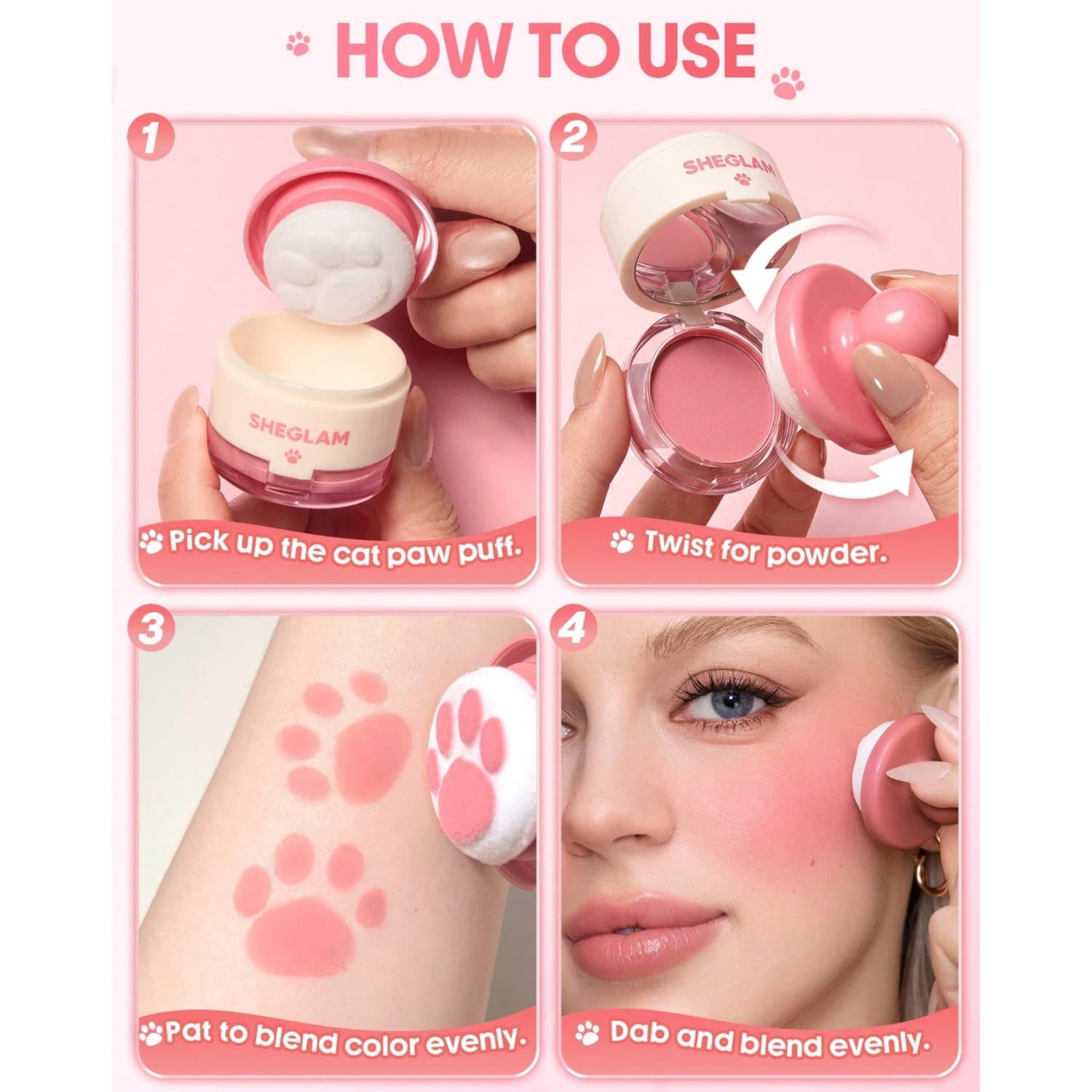 رژگونه پد دار طرح پنجه گربه شیگلم Sheglam مدل Cutie Paw Blush Stamp — تصویر ۳