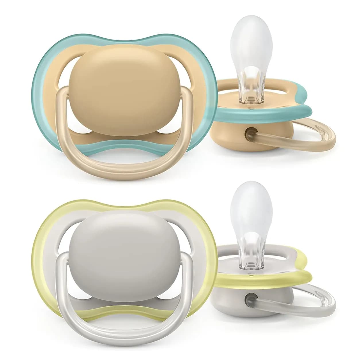 پستانک ۲ عددی ۰ تا ۶ ماه فیلیپس اونت Philips Avent کرم و طوسی ساده — تصویر ۲