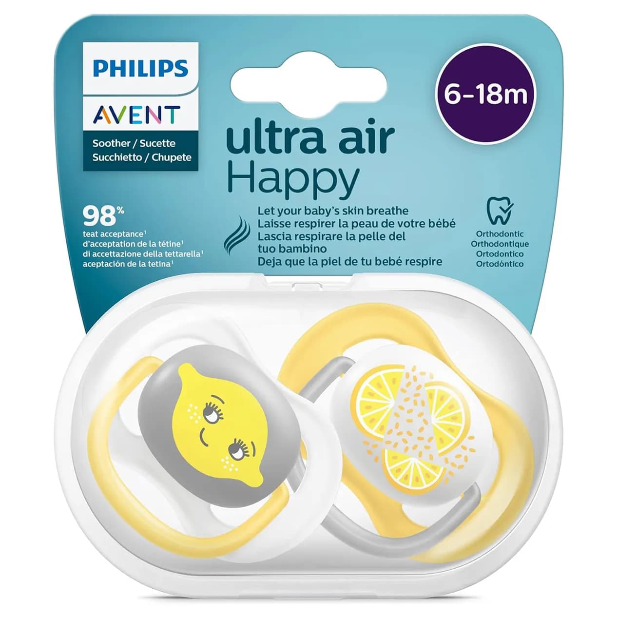 پستانک ۲ عددی ۶ تا ۱۸ ماه فیلیپس اونت Philips Avent طرح لیمو — تصویر ۴