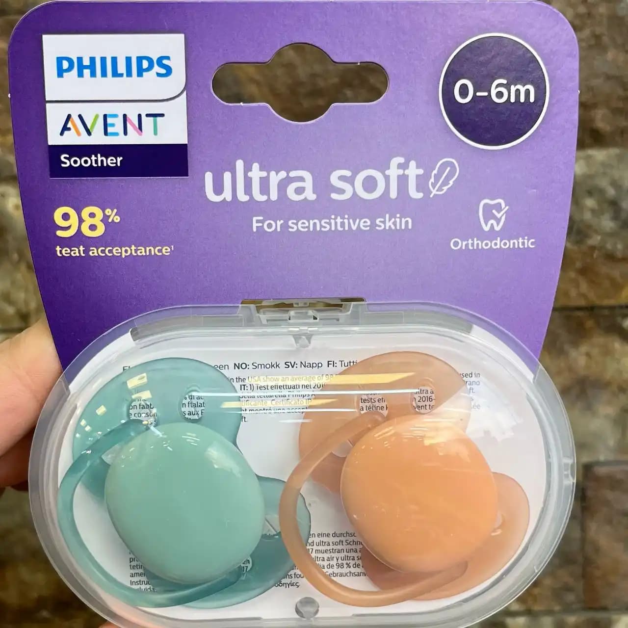 پستانک ۲ عددی ۰ تا ۶ ماه فیلیپس اونت Philips Avent سبز و نارنجی ساده