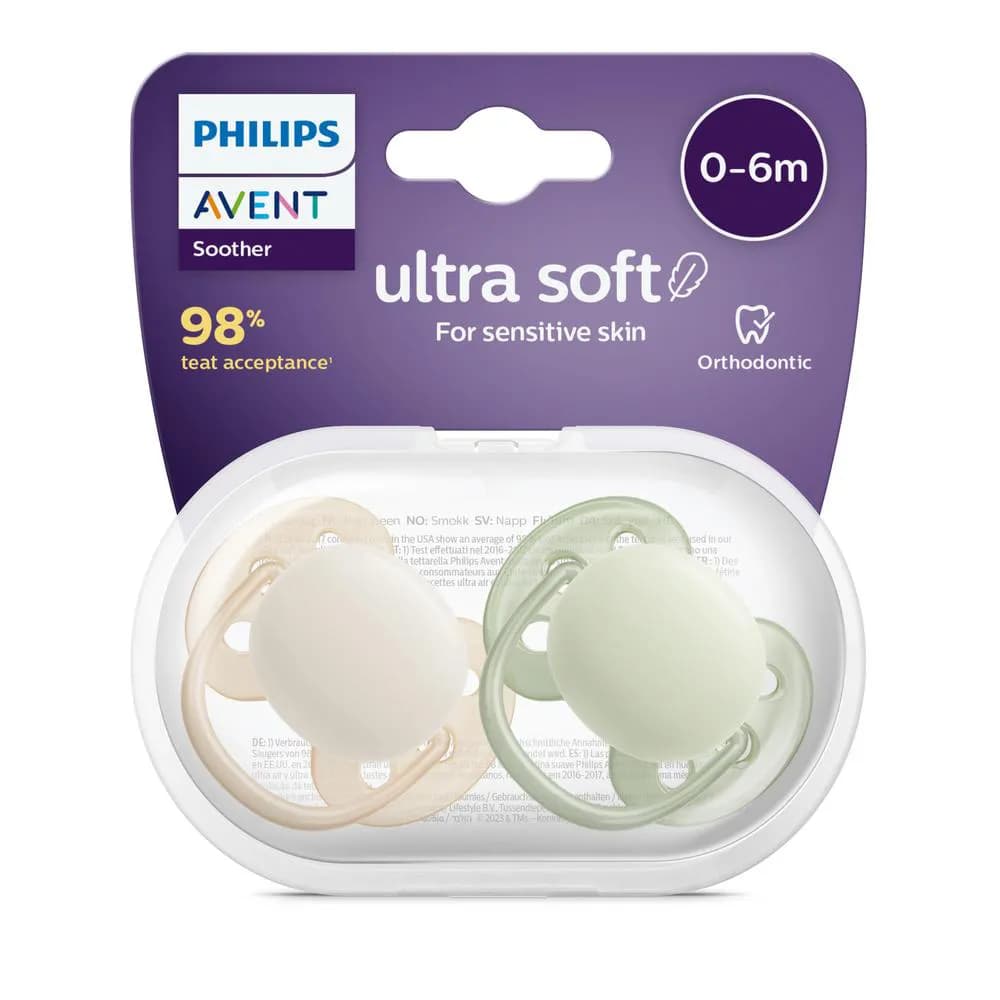 پستانک ۲ عددی ۰ تا ۶ ماه فیلیپس اونت Philips Avent کرم و سبز ساده — تصویر ۳