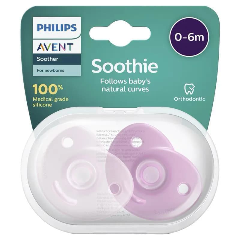پستانک تمام سیلیکونی اونت 0 تا 6 ماه Soothie Philips Avent صورتی — تصویر ۲