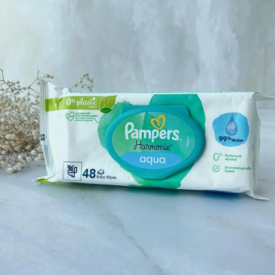 دستمال مرطوب پمپرز ۹۹ درصد آب آکوا pampers — تصویر ۴