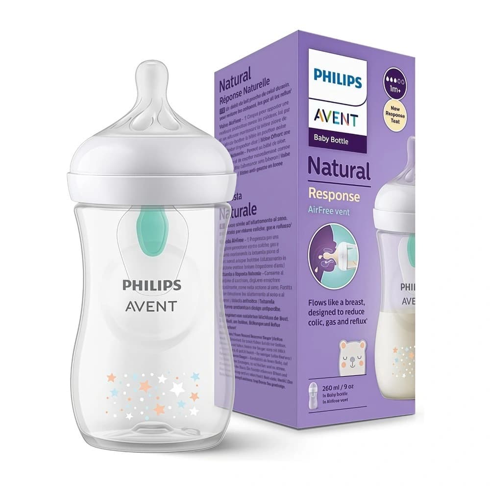 شیشه شیر سوپاپ دار اونت ۲۶۰ میل نچرال ریسپانس Avent خرسی — تصویر ۲