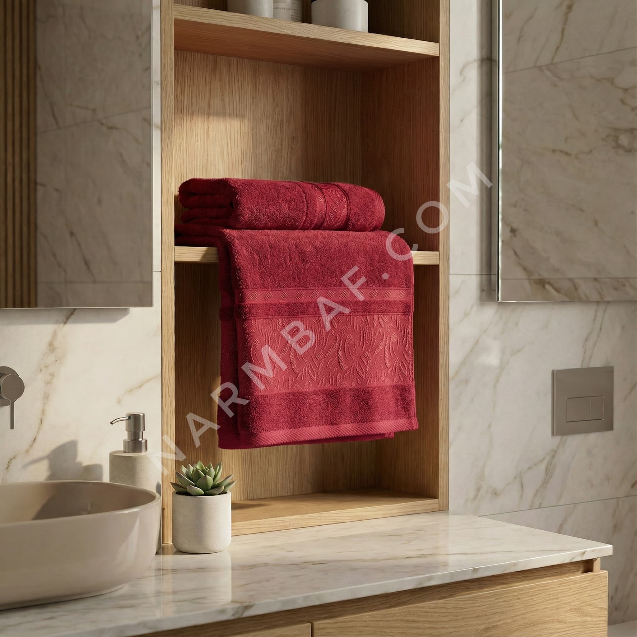 حوله دست و صورت دورونخ سایز (80×40) زرشکی