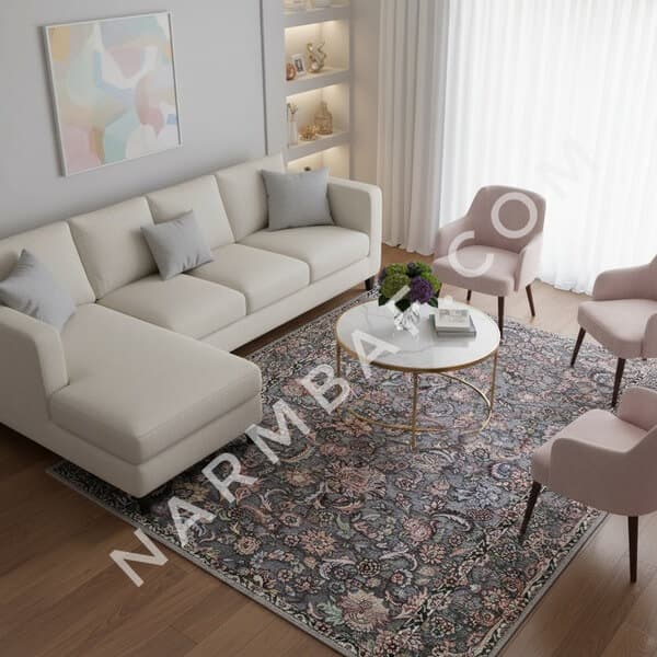 روفرشی مخمل زریدار اسیا 6 متری (طوسی)