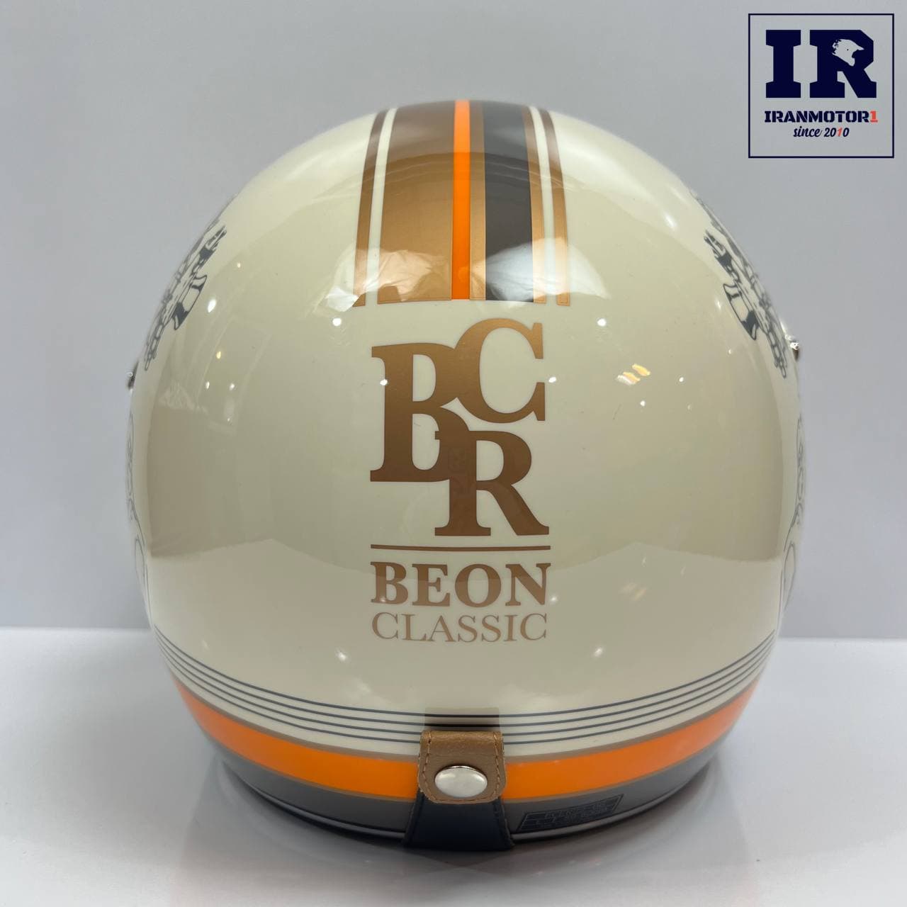 کلاه کاسکت وسپایی بیون Beon b203 عینک دار کرمی نارنجی کلاسیک — تصویر ۸