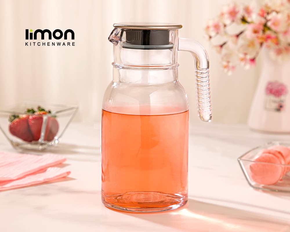 پارچ شیشه ای 1 لیتر درب استیل لیمون