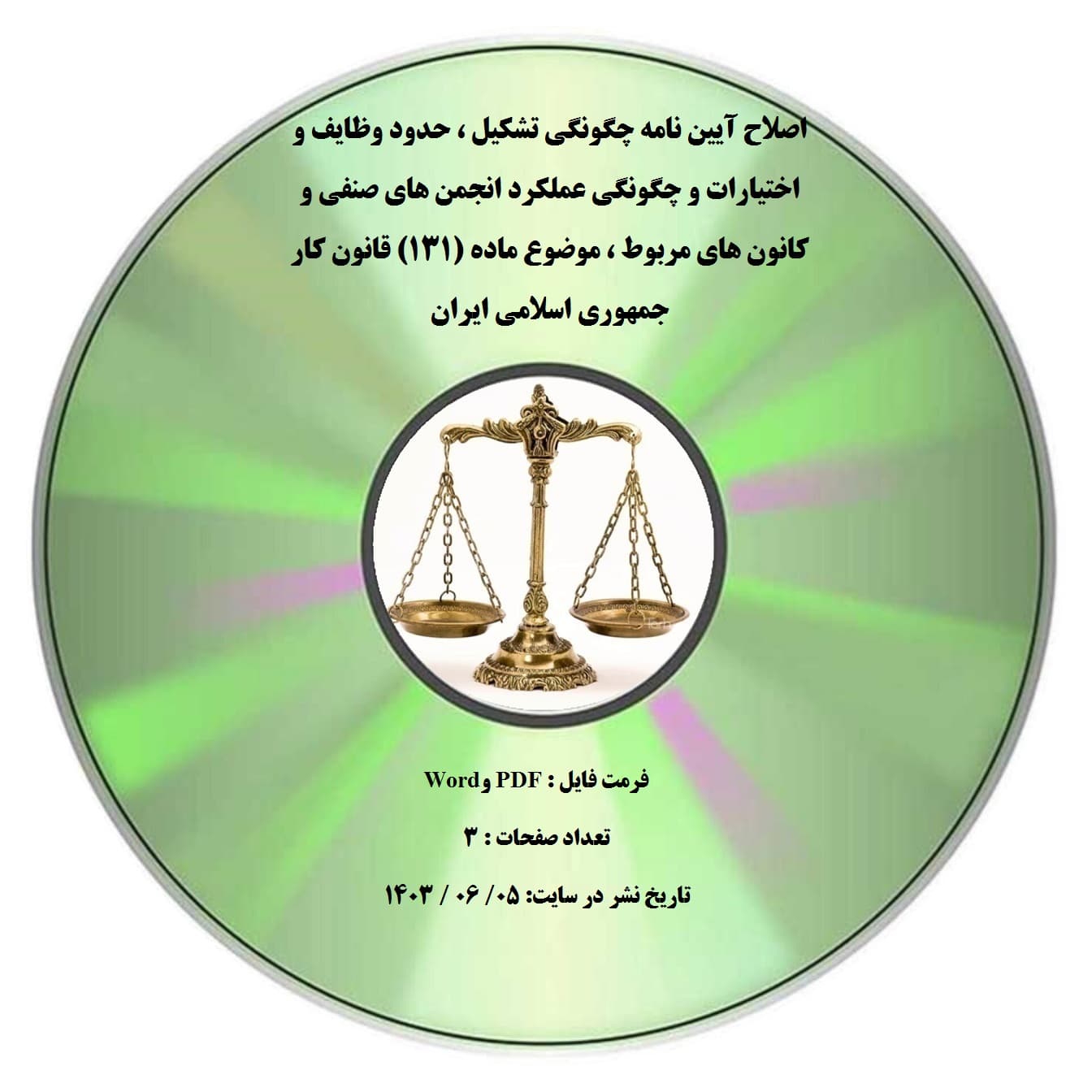 اصلاح آیین نامه چگونگی تشکیل ، حدود وظایف و اختیارات و چگونگی عملکرد انجمن های صنفی و کانون های مربوط ، موضوع ماده (۱۳۱) قانون کار جمهوری اسلامی ایران