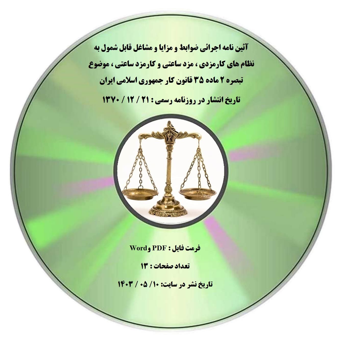 آئین نامه اجرائی ضوابط و مزایا و مشاغل قابل شمول به نظام های کارمزدی ، مزد ساعتی و کارمزد ساعتی ، موضوع تبصره ۲ ماده ۳۵ قانون کار جمهوری اسلامی ایران
